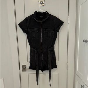 White Fox Black Denim Romper